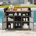 52.8 Wicker Outdoor Grill Cart With Rolling Kitchen Island Storage