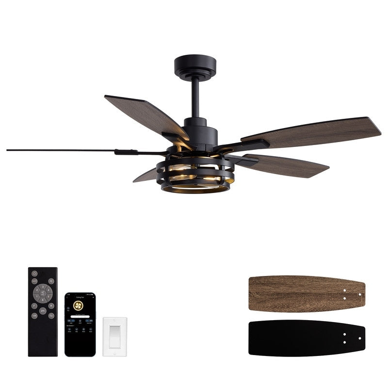 52Inch 2 Light Modern Caged Ceiling Fans With Lights And Remote Farmhouse Ceiling Fan With Lights Indoor 52In.