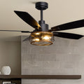 52Inch Farmhouse Rustic Black Caged Ceiling Fans With Lights And Remote Wire Cage Wood Grain Ceiling Fans For Living Room