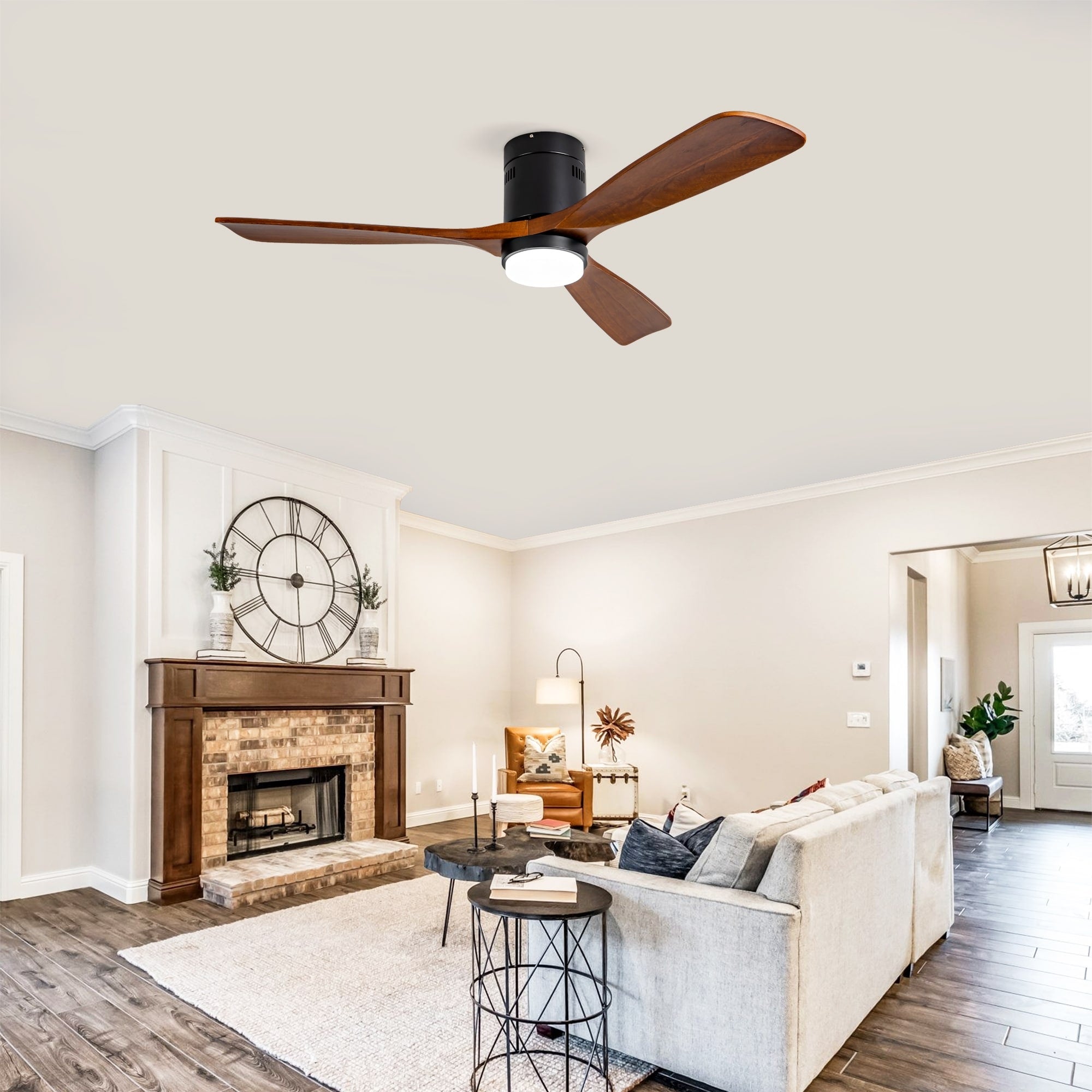 52 Black Flush Mount Ceiling Fan With Remote Control