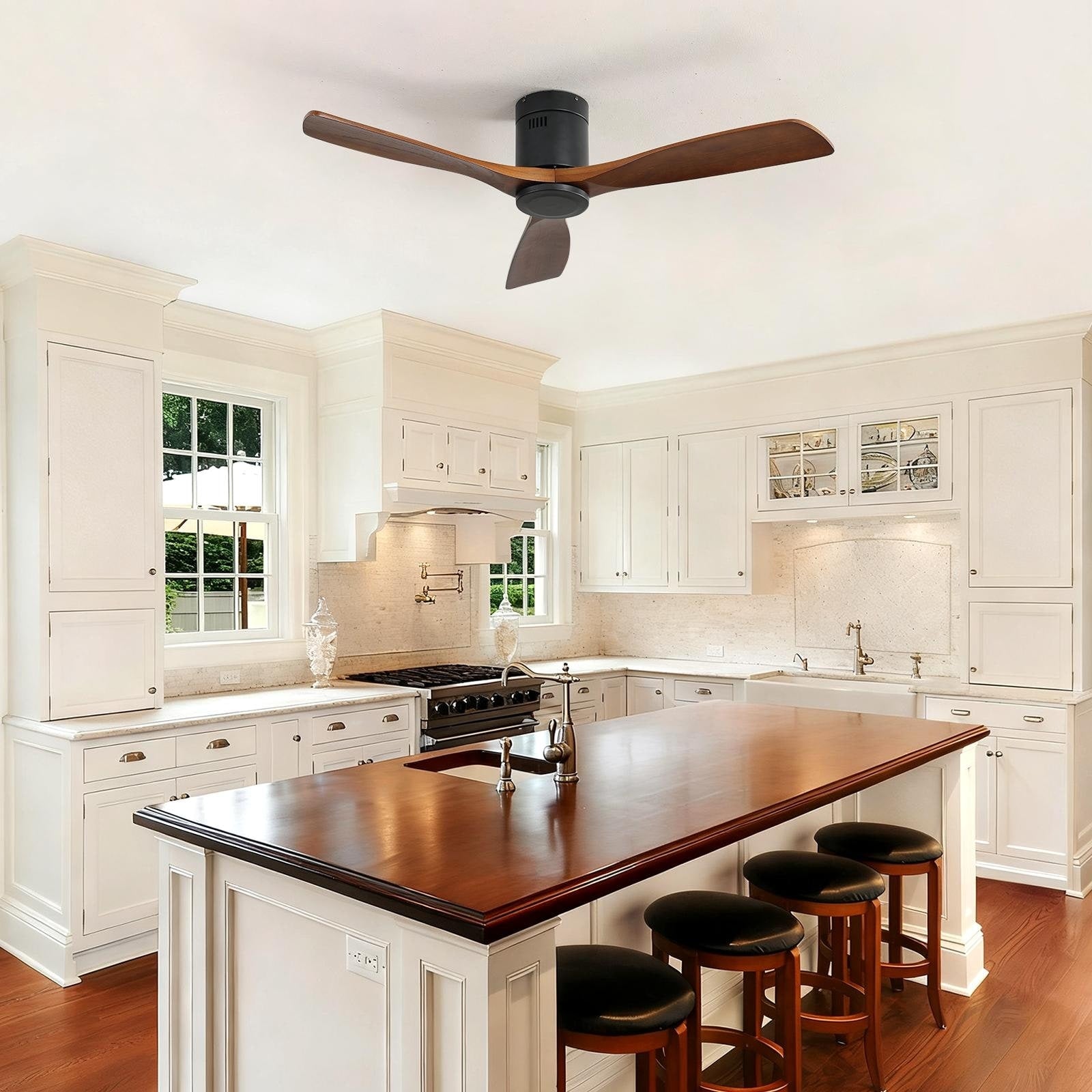 52 Black Flush Mount Ceiling Fan With Reversible Motor