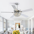 52 Chrome Crystal Ceiling Fan With Lights Remote Control Reversible Dc Motor 6 Speed Indoor Ceiling Fan With 5 Silver Blades