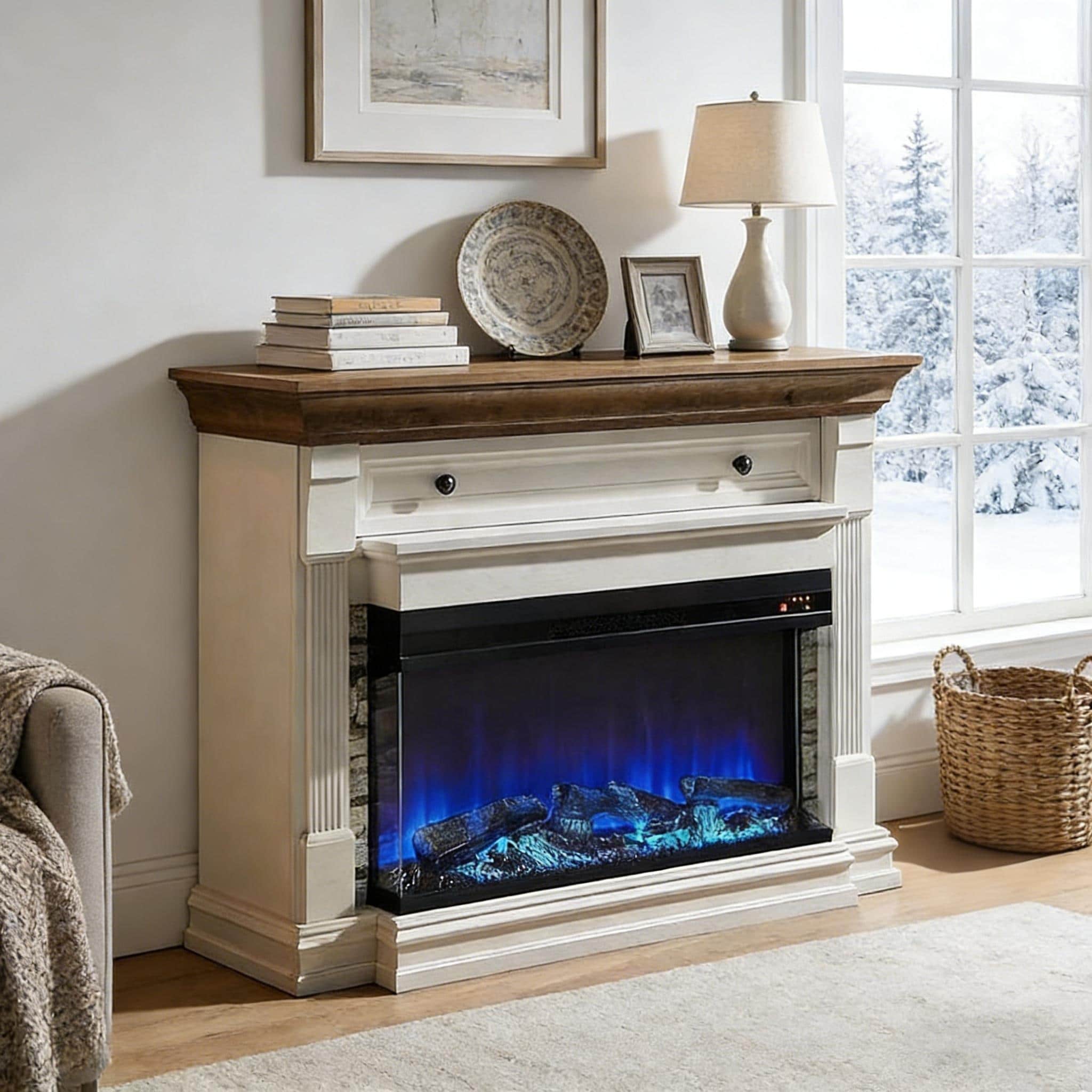 52 Farmhouse 3 Sided Fireplace Tv Stand Wood Entertainment Center