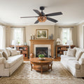 52 Farmhouse Ceiling Fan With Light Dc Motor 6 Speed Remote Reversible Timer Quiet 5 Wood Blades Rattan Shade