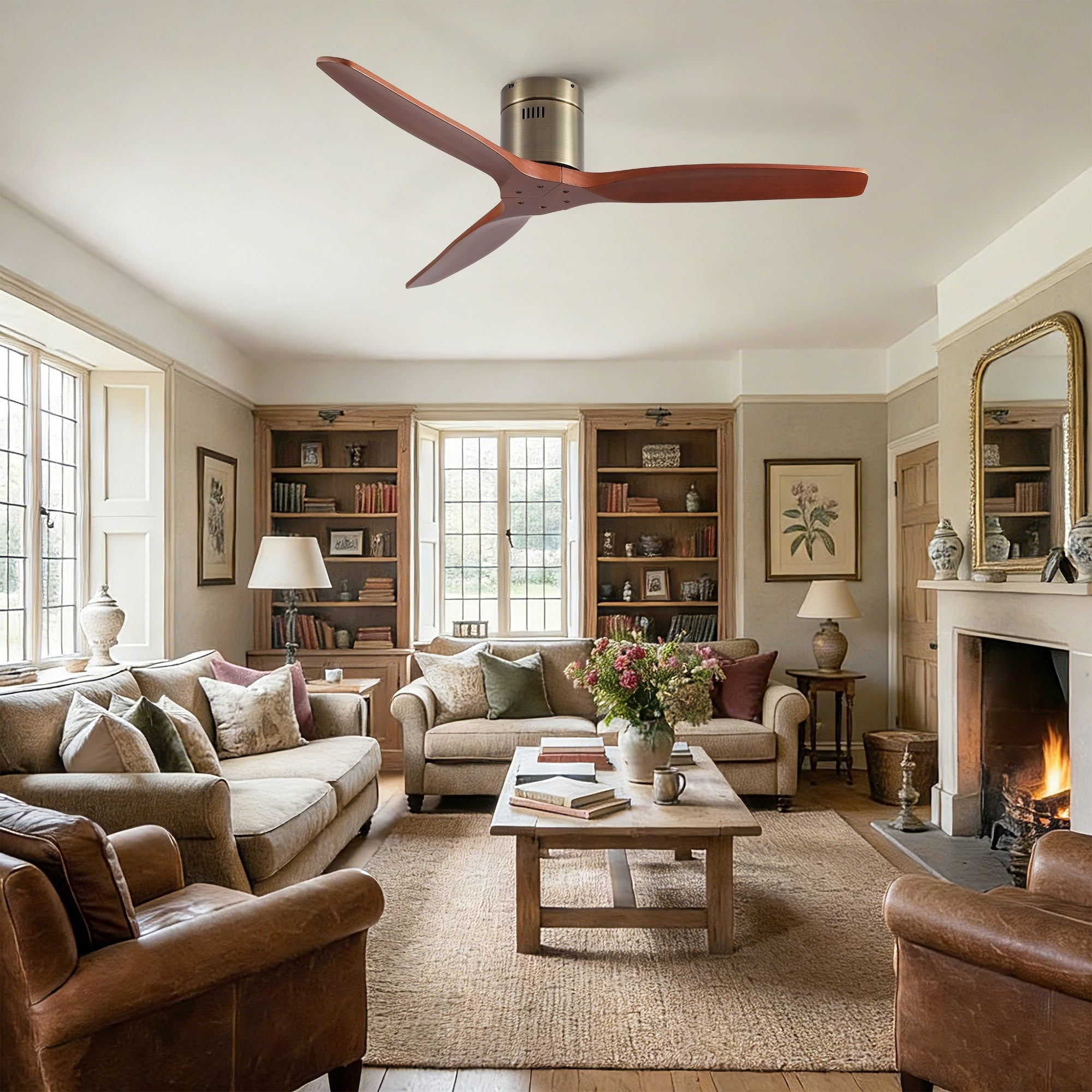 52 Farmhouse Flush Mount Ceiling Fan Without Light