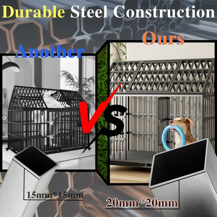 52 Heavy Duty Dog Crate Xl Metal Dog Kennel Cage For Large Dogs Pet Crate With 2 Door 4 Lockable Wheels Removable Tray
