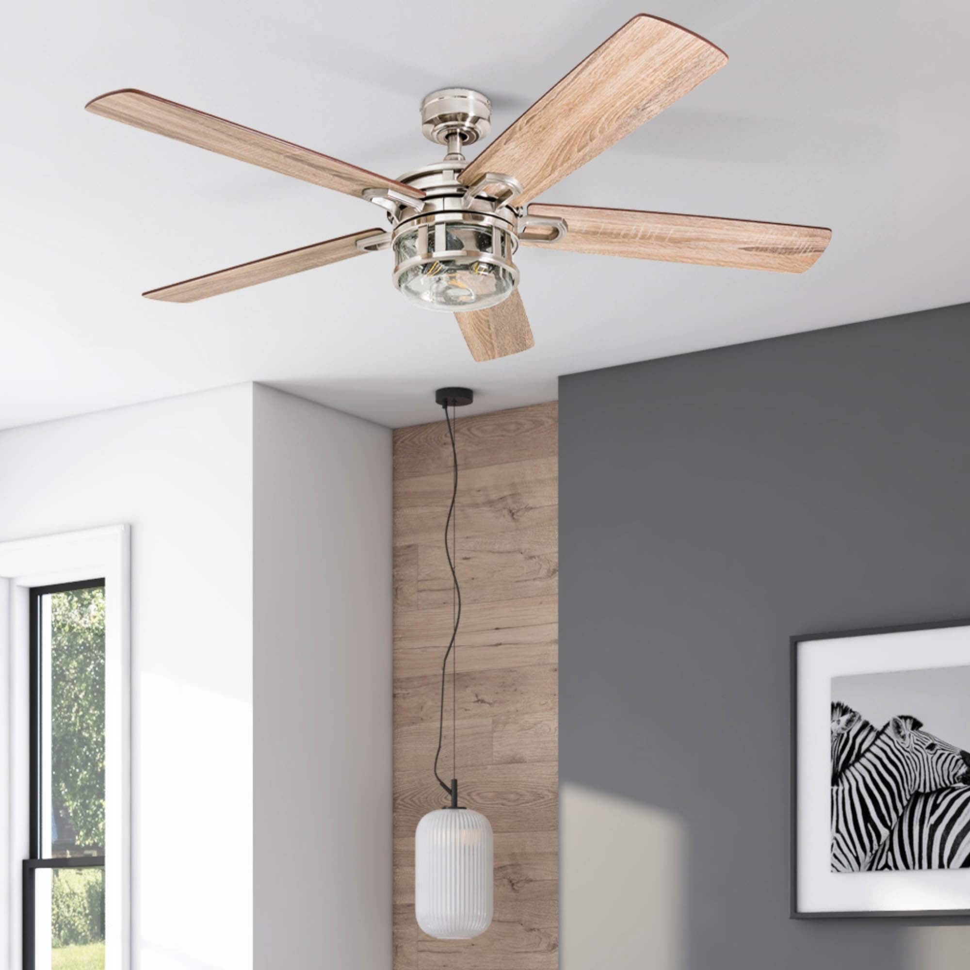 Honeywell Bontera Craftsman Brushed Nickel Wood Glass Metal Led Remote Control Ceiling Fan