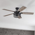 Honeywell Carnige Matte Black Led Industrial Ceiling Fan With Remote Mesh Drum Lighting And Edison Bulbs