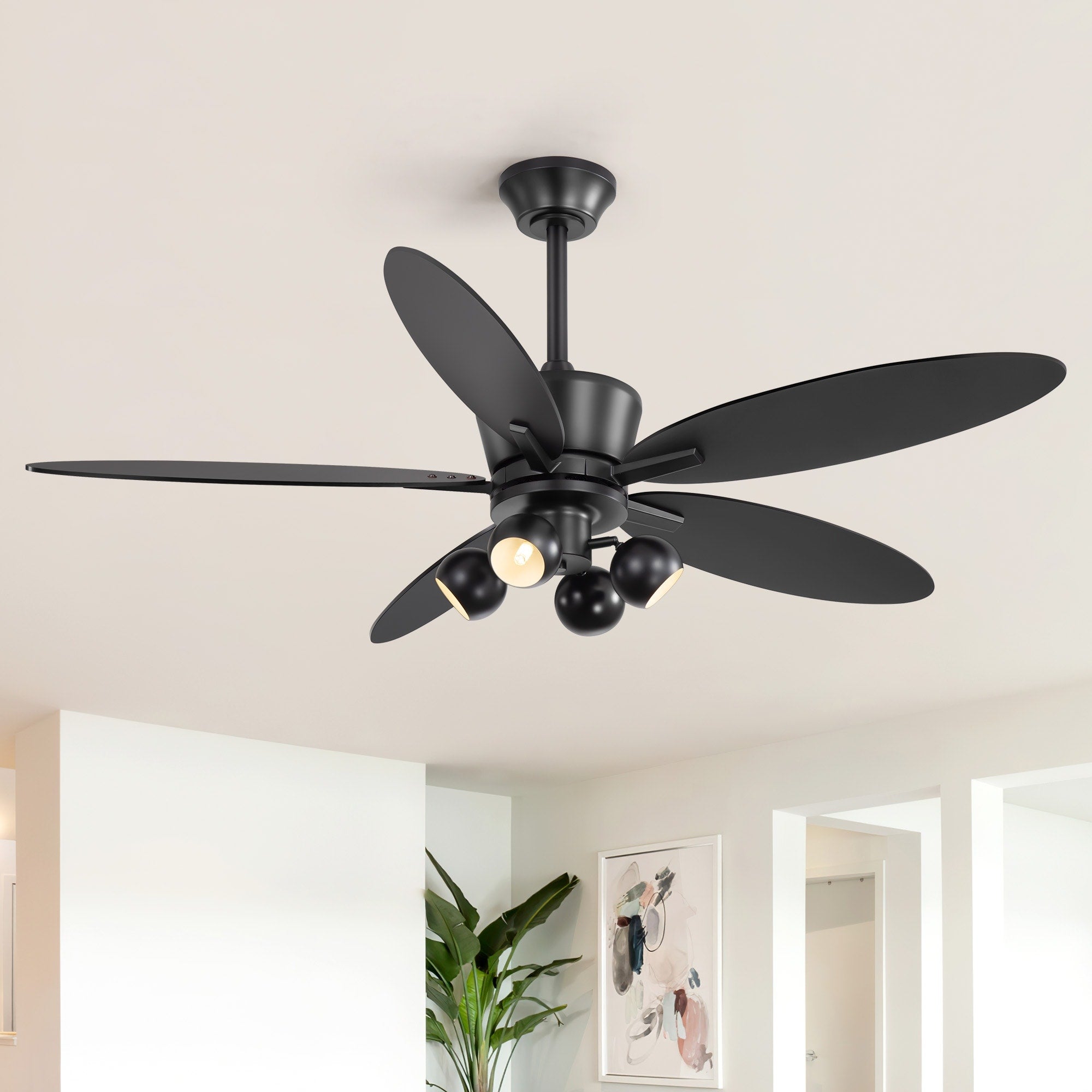 52 Matte Black Ceiling Fan With Lights 5 Blades G9 Bulbs Included Quiet Dc Motor Remote Control 6 Speeds Reversible Timer