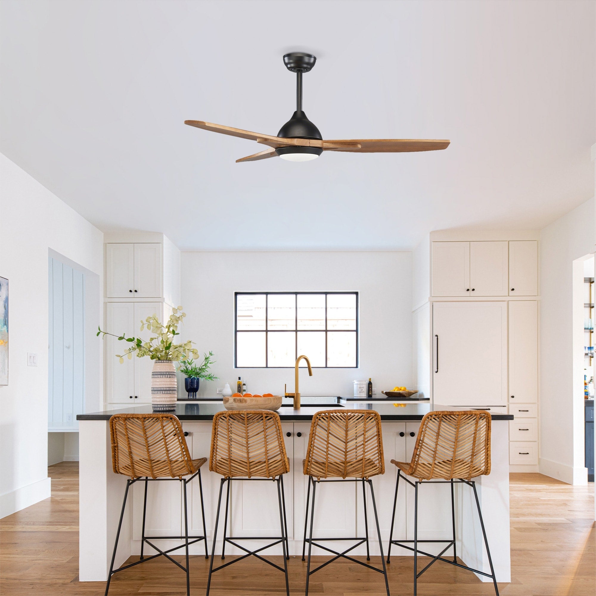 52 Matte Black Flush Mount Ceiling Fan With 6 Speeds Remote Control
