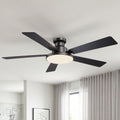 52 Matte Black Reversible 5 Blade Modern Flush Mount Smart Ceiling Fan With Light And Remote App Control