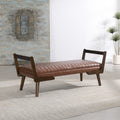 52 Mid Century Bench With Walnut Wood Leg Channeled Upholstered Footrest Stool For Kitchen Living Room Bedroom Entryway