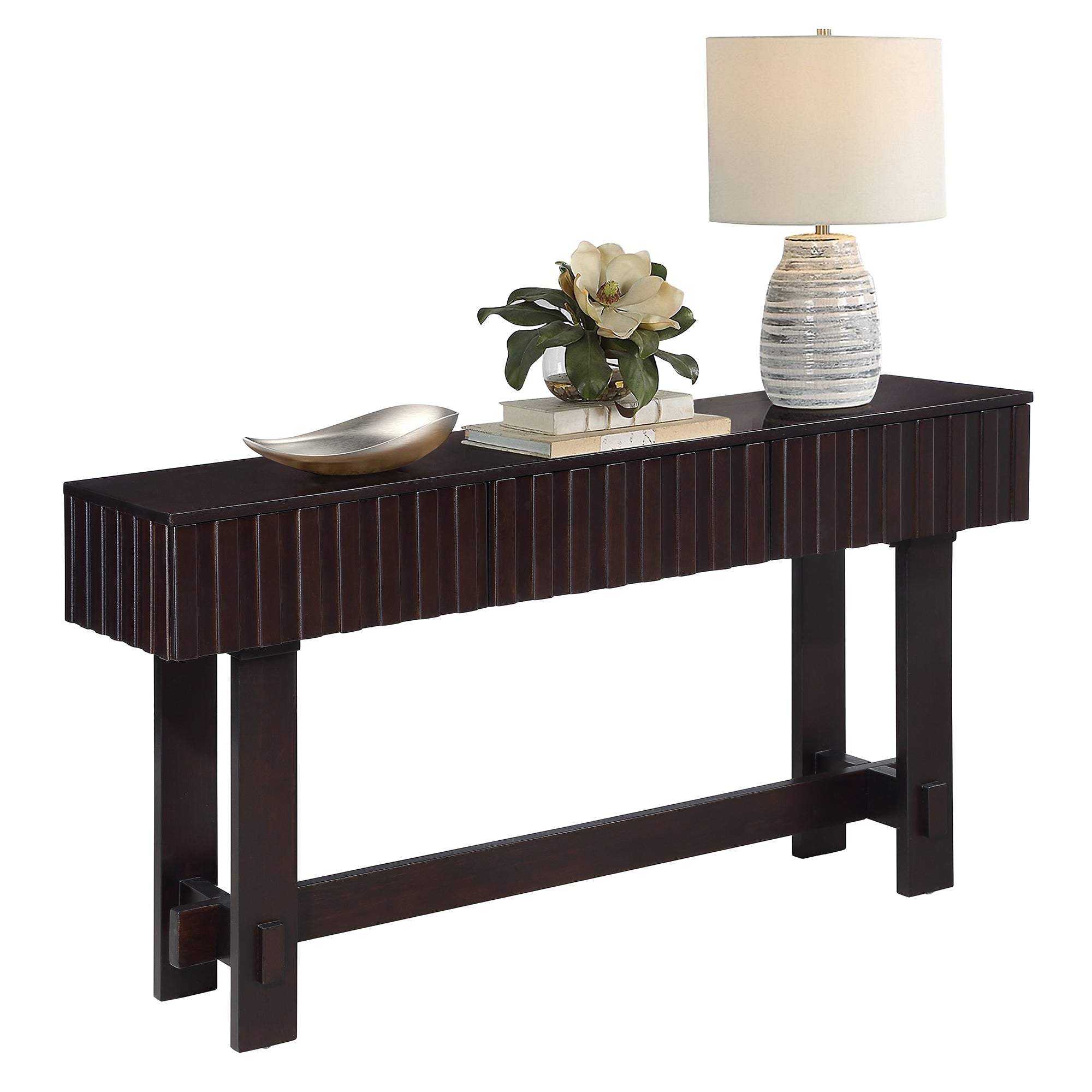 52 Mid Century Farmhouse Fluted Console Table With Wood Legs
