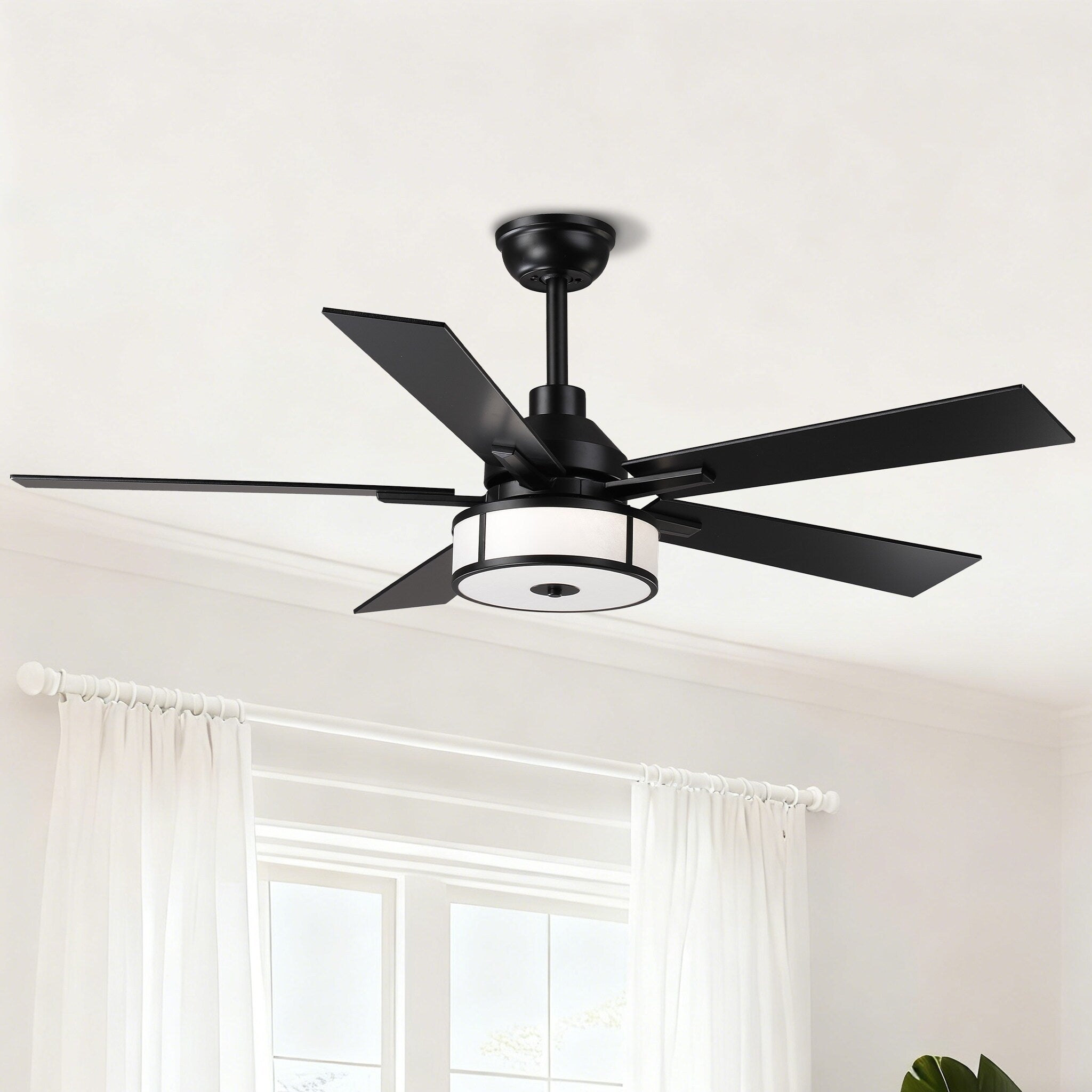 52 Modern Black Reversible Dimmable Integrated Led Ceiling Fan With Light And Remote 52 W X 52 D X 17.72 H