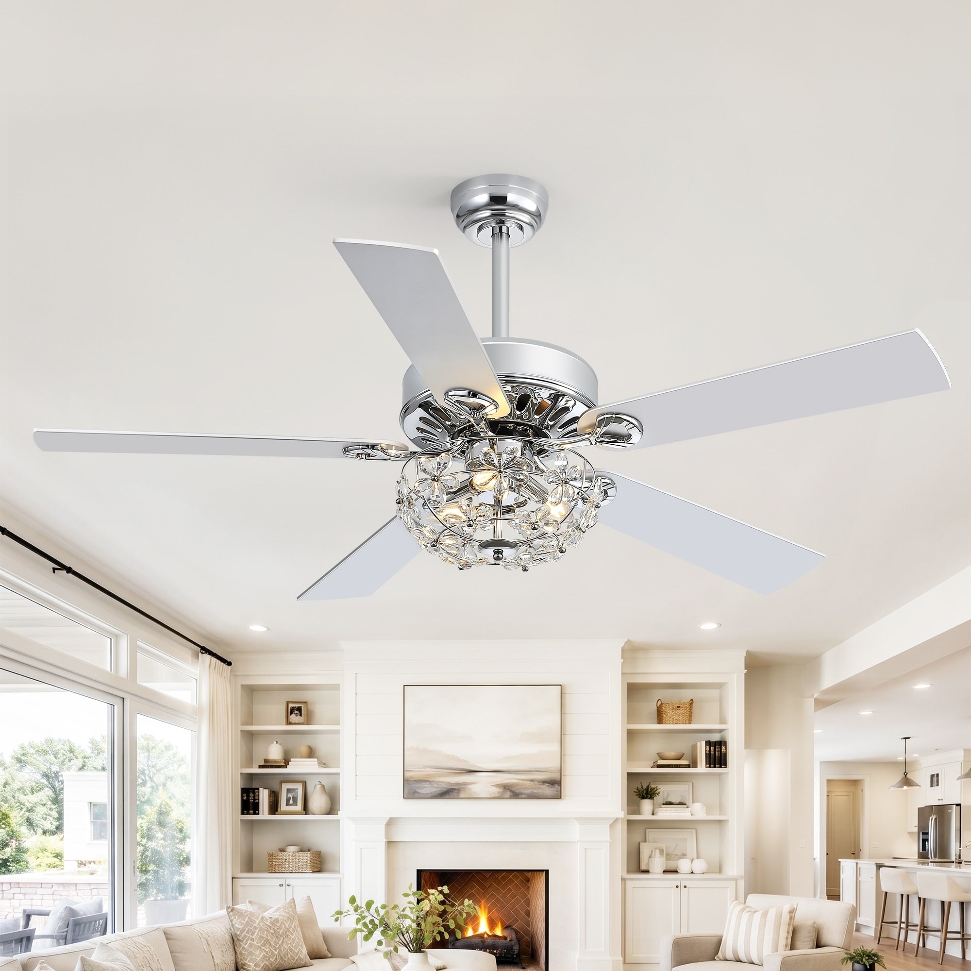 52 Modern Crystal Ceiling Fan With Light Chrome Chandelier Fan Remote Control 6 Speed Dc Motor Breeze Mode 52 Inch