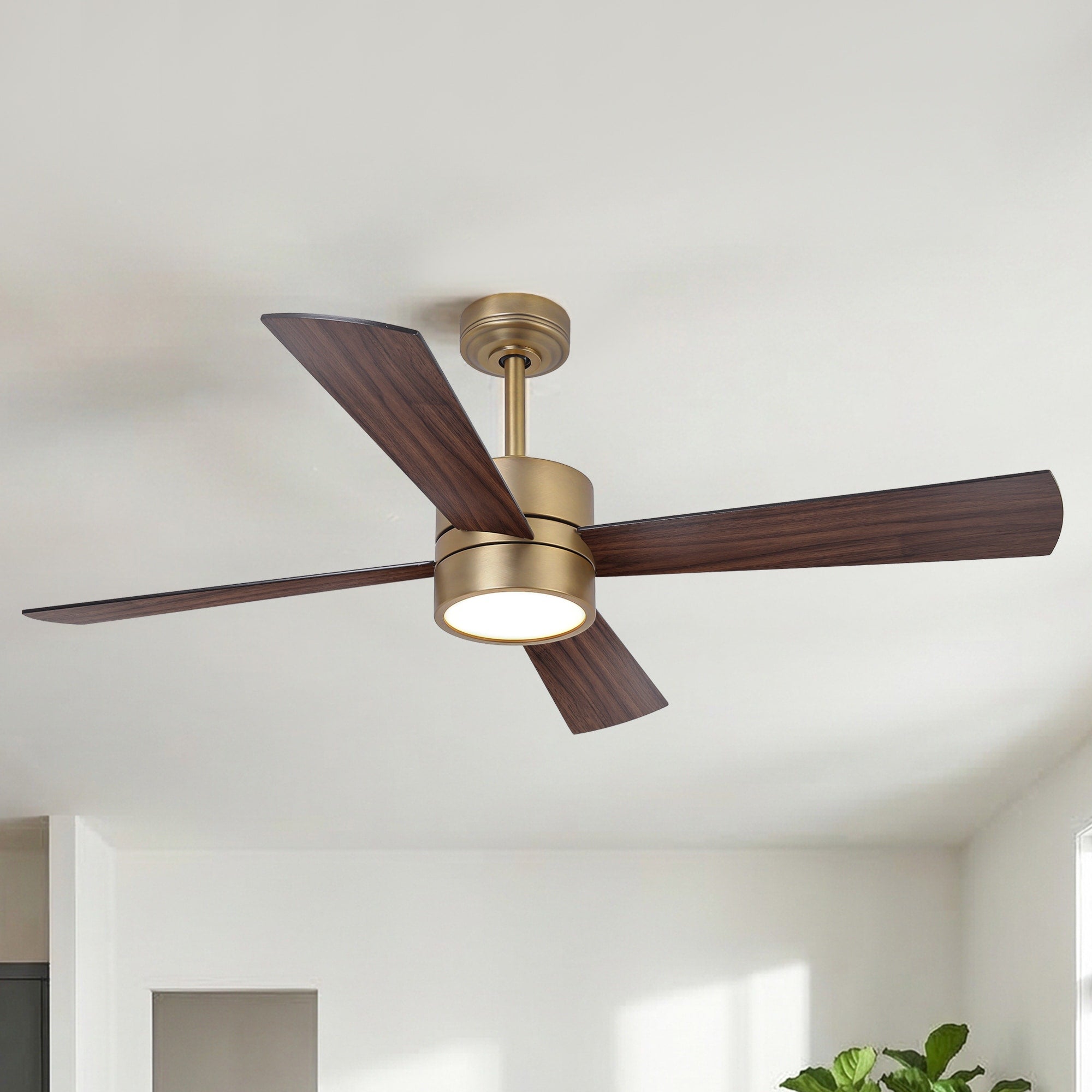 52 Modern Gold Integrated Led Dimmable Reversible Smart Ceiling Fan With Rgb Light Remote And App Control