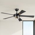 52 Modern Matte Black 5 Reversible Blades Ceiling Fan With Light And Remote