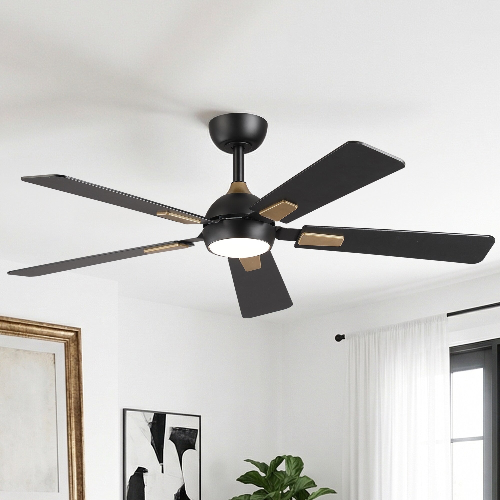 52 Modern Matte Black Dimmable Reversible Smart Ceiling Fan With Light App Control And Remote 52 W X 52 D X 17.4 H
