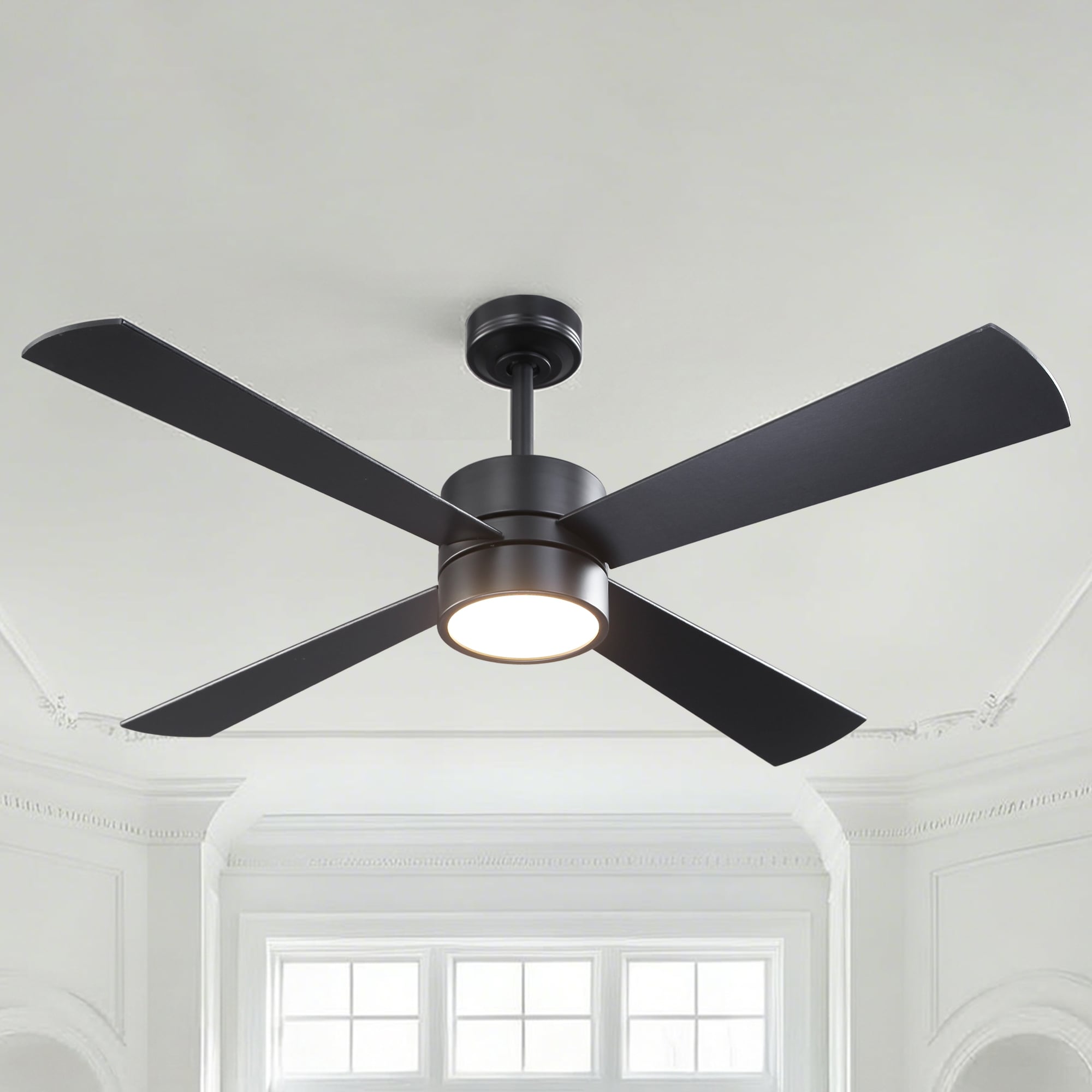 52 Modern Matte Black Reversible Integrated Led Dimmable Smart Ceiling Fan With Rgb Light Remote And App Control