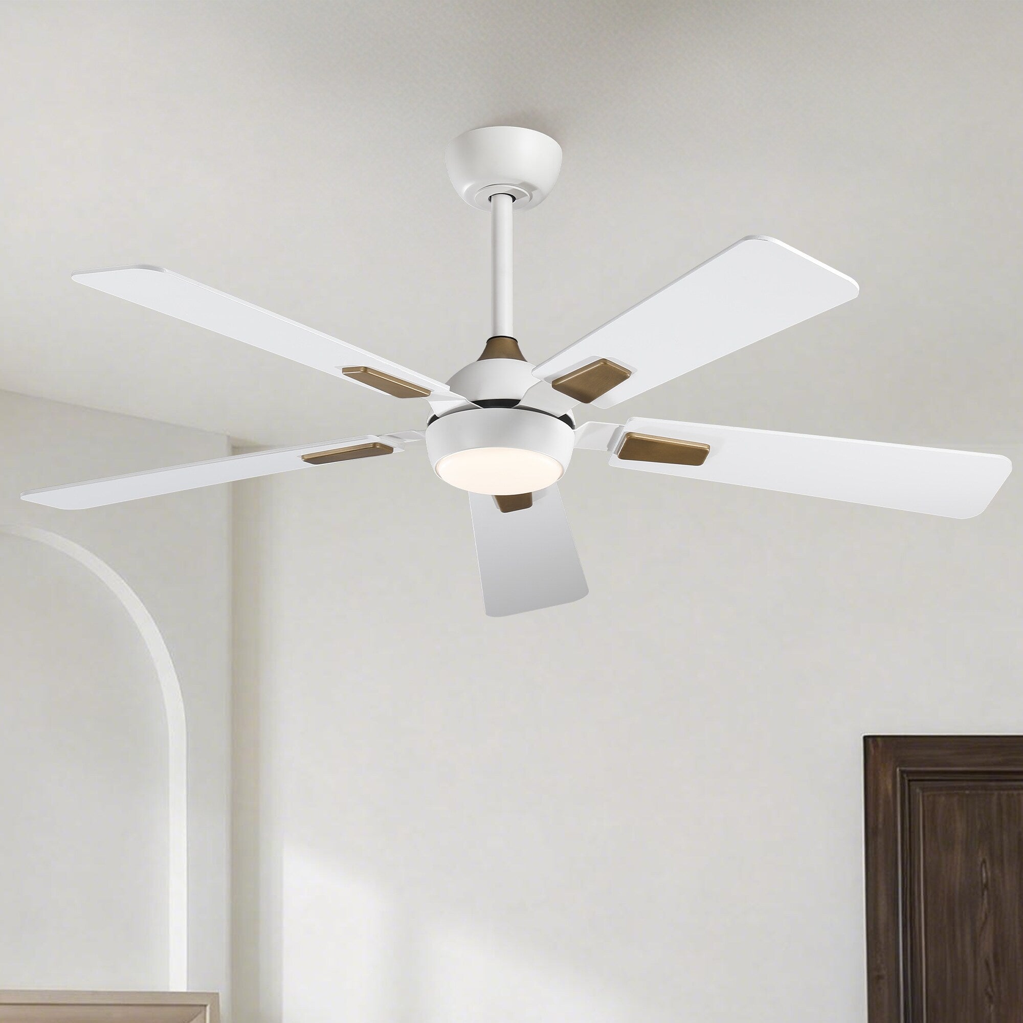 52 Modern Matte White Reversible Dimmable Smart Ceiling Fan With Light App Control And Remote 52 W X 52 D X 17.4 H