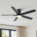 52 Mordern Farmhouse Flush Mount Low Profile Ceiling Fan With Light And Remote Control Reversible Quiet Motor