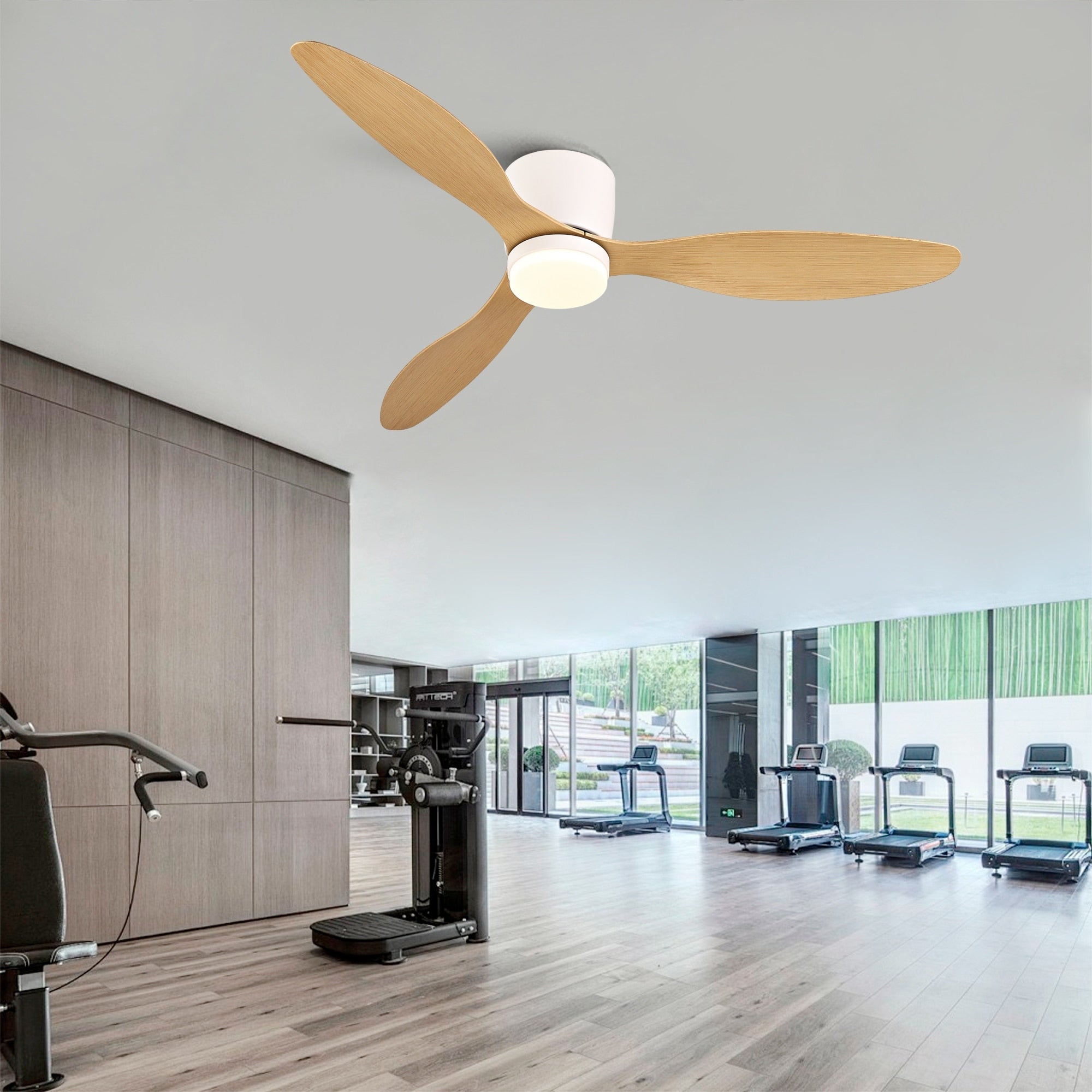 52 Natural Flush Mount Ceiling Fan With Dimmable Light