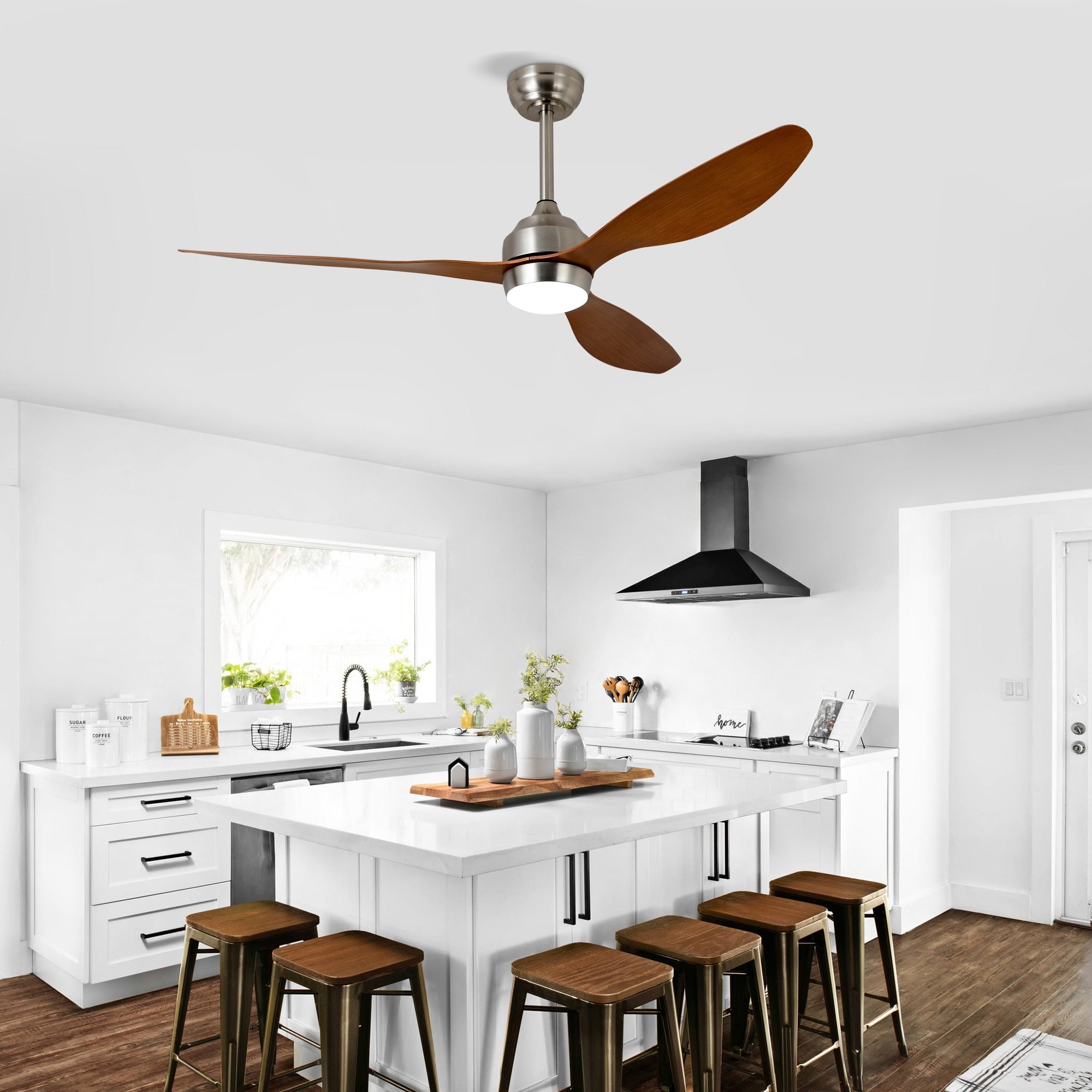 52 Nickel Ceiling Fan With Led Lights Reversible Motor