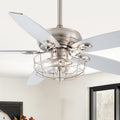 52 Inch Silver 5 Blades 2 Light Ceiling Fan With Cage