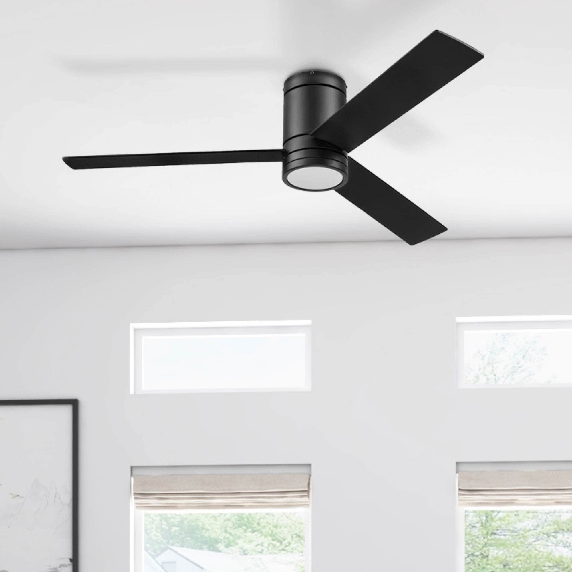52In Prominence Home Espy Indoor Hugger Low Profile Ceiling Fan In Matte Black With Remote 52