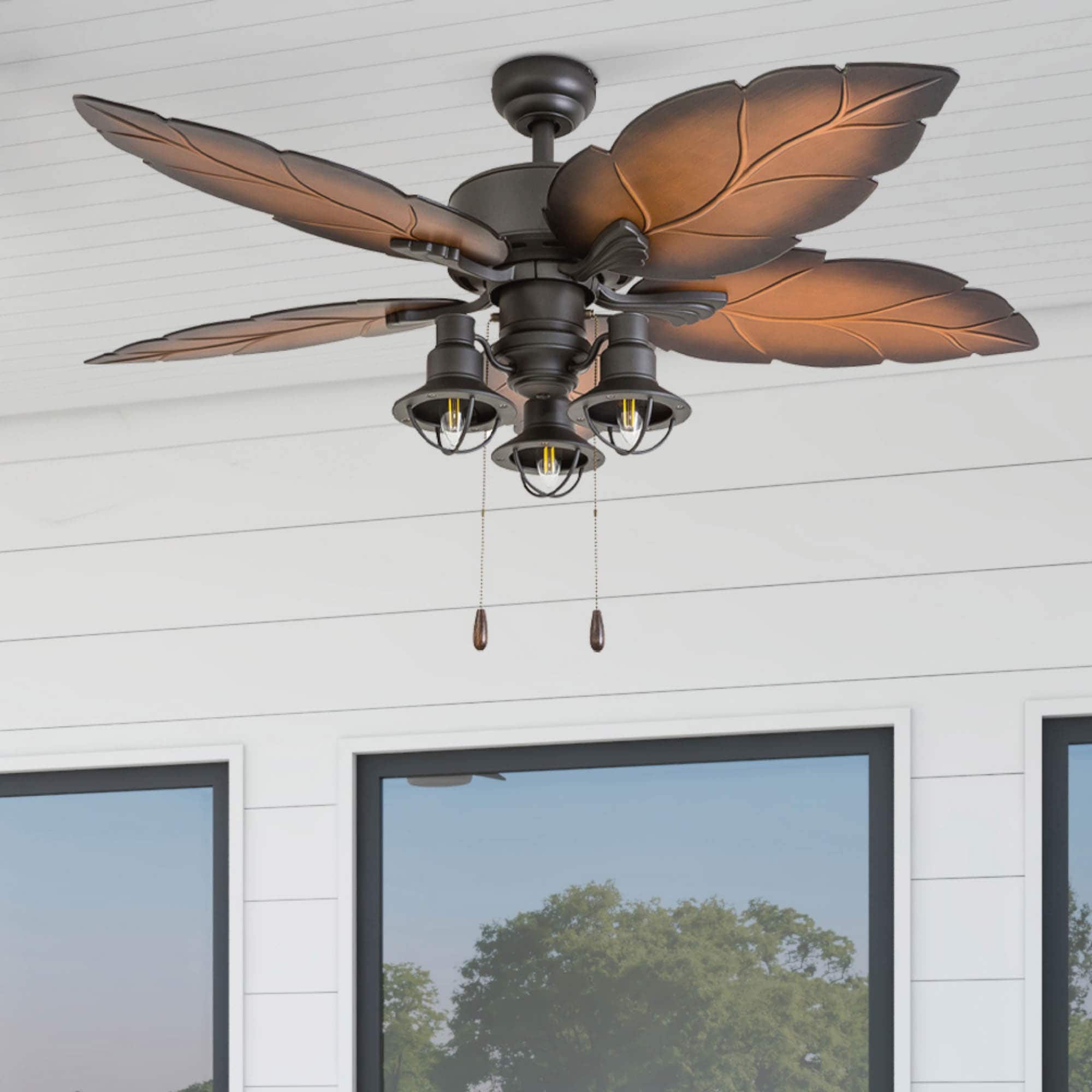 Prominence Home Ocean Crest Tropical Aged Bronze Light Mocha Blades 52 Inch 3 Speed Remote Led Lantern Light Ceiling Fan
