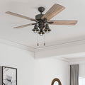 Prominence Home Sivan Farmhouse Aged Bronze Barnwood Blade 52 Inch 3 Speed Remote Led Lantern Light Ceiling Fan