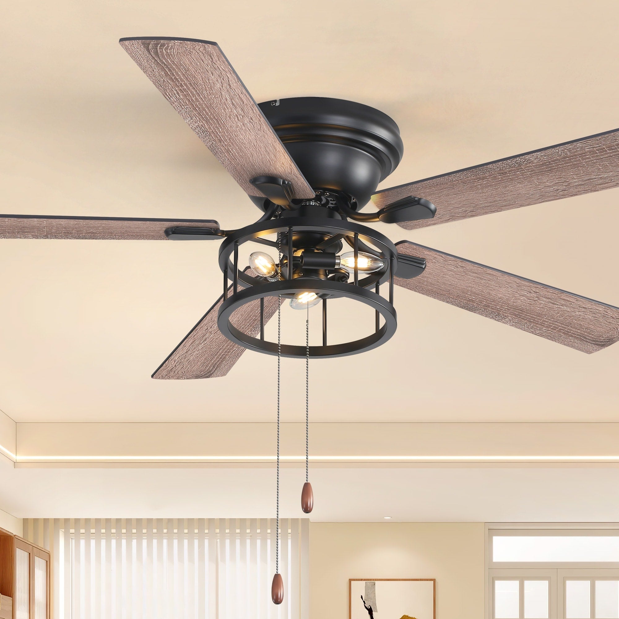 52 Rustic Ceiling Fan With Light And Pull Chain Dual Finish Blades Farmhouse Ceiling Fan 52 Inches