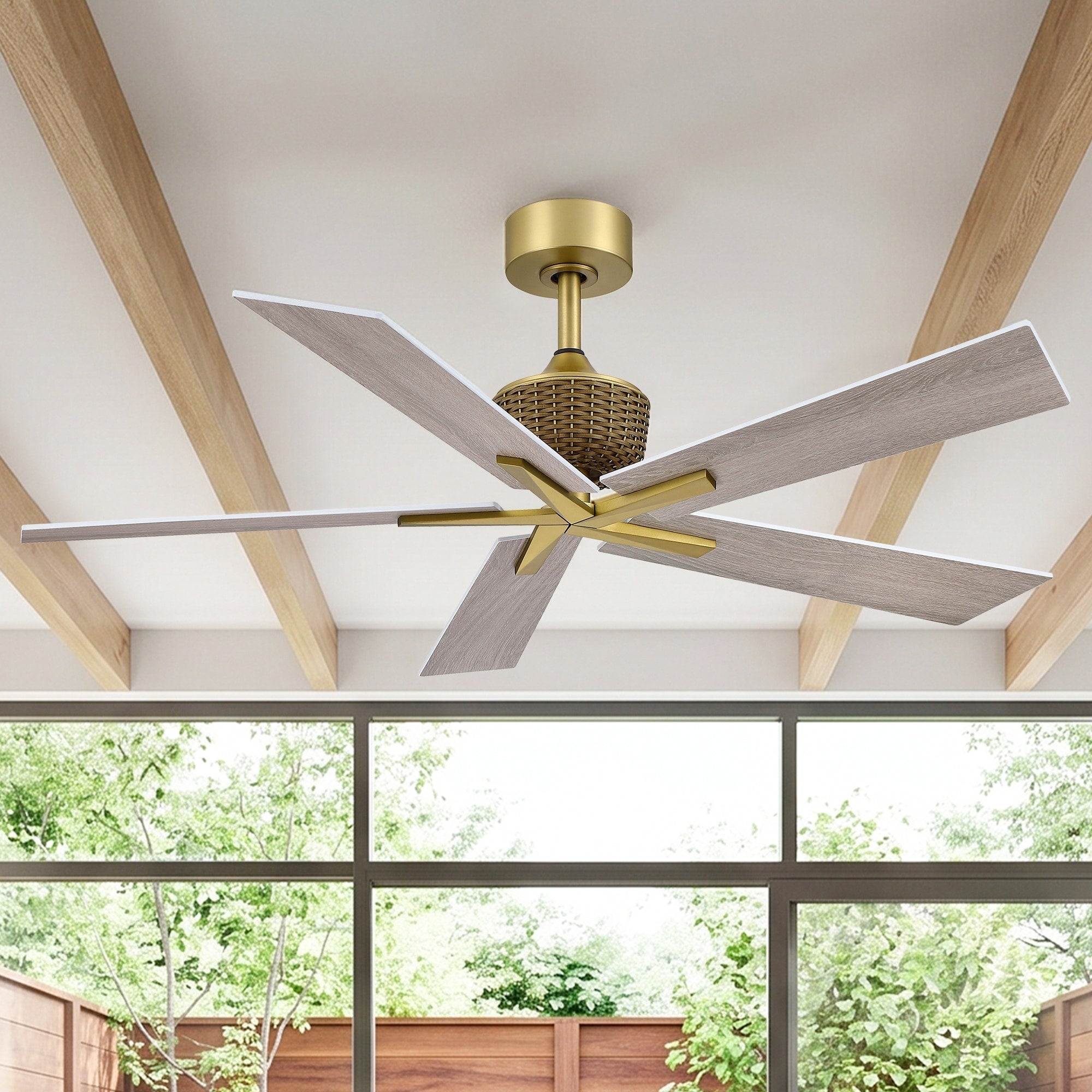 52 Modern Gray 5 Blade Reversible Indoor Outdoor Ceiling Fan With Remote No Light