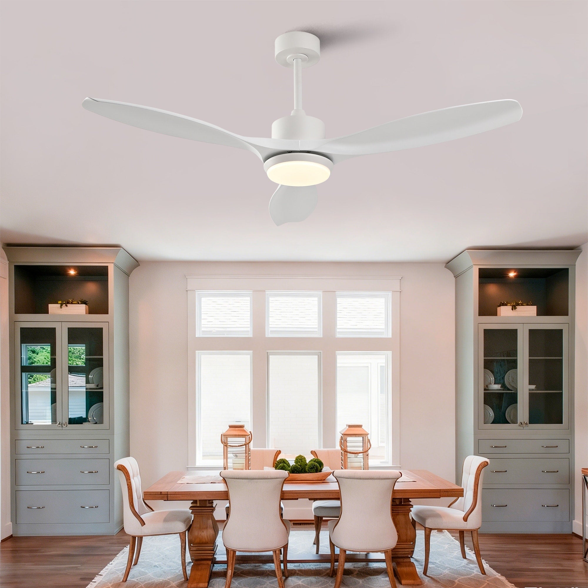 52 White Ceiling Fan With Dimmable Led Light And Remote