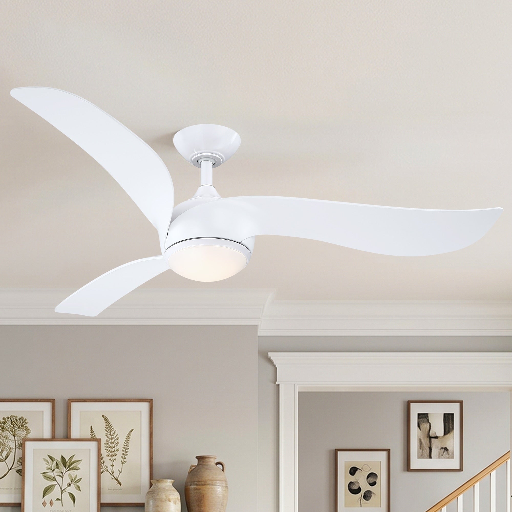 52 White Modern Propeller Acrylic Dimmable Led Ceiling Fan With Remote