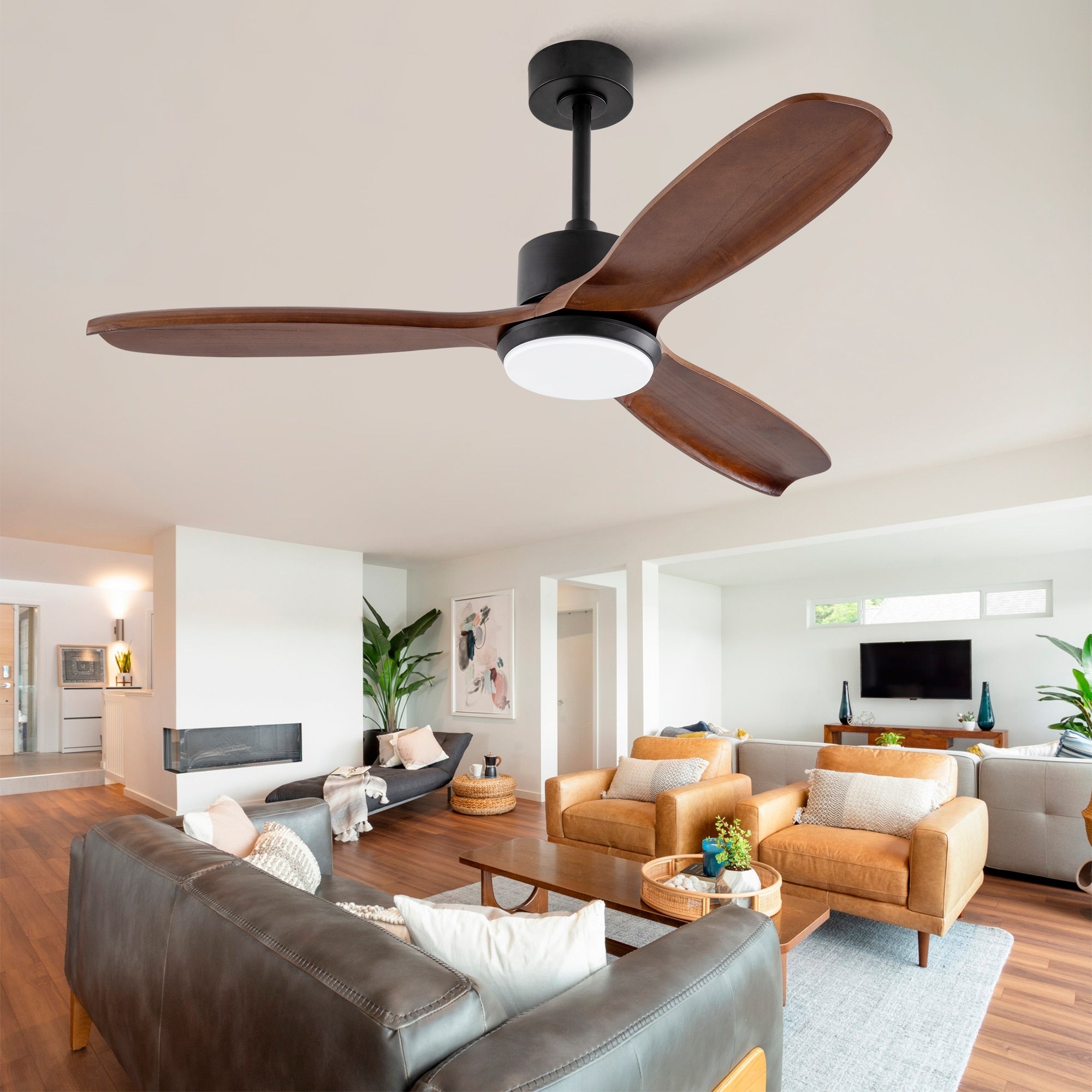 52 Wood Ceiling Fan With Lights Remote Control Quiet Dc Motor 3 Blade Ceiling Fans For Patio Living Room Bedroom