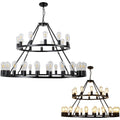 52 Extra Large Wagon Wheel Chandelier 2 Tier 36 Lights Round High Ceiling Pendant Light Adjustable Chain