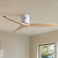 52 Mordern Rustic Elegance Solid Wood Blades Low Profile Flush Mount Ceiling Fan Without Light