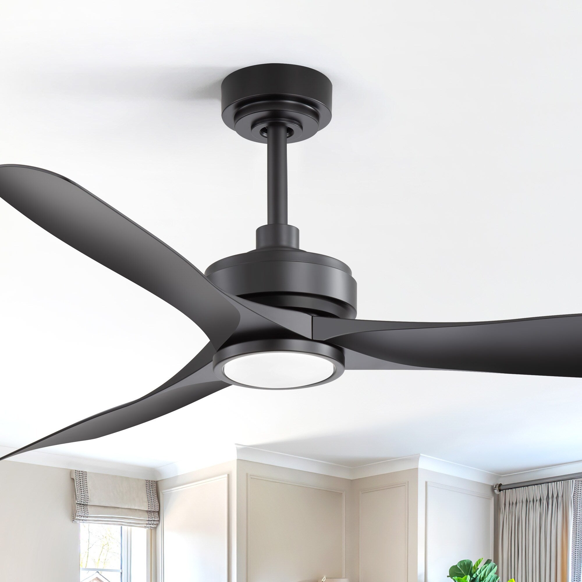 52 Outdoor Ceiling Fan With Led Light And Remote Reversible Dc Motor 6 Speeds Black Modern Ceiling Fan For Patio Bedroom