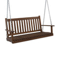 53 In. Slatted Eucalyptus Wood Hanging Porch Swing