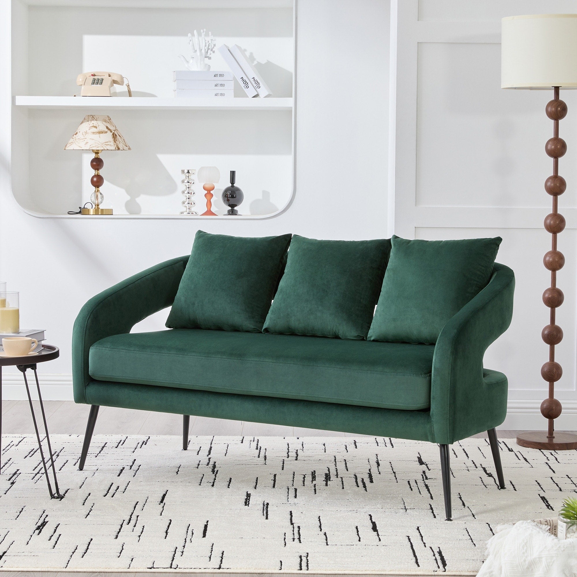 53.7 Modern Velvet Loveseat With Hollow Back Small Comfy Sofa 2 Seater Mini Sofa For Small Space