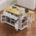 53 Large Kitchen Island With 2 Bar Stools Power Outlet Storage Cart