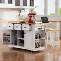 53 Large Kitchen Island With Drop Leaf Power Outlet Door Internal Storage Rack 5 Open Side Racks