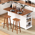 53 Farmhouse Kitchen Island With Two Tempered Glass Cabinet Doors Drop Leaf 5 Open Side Racks And 3 Drawers