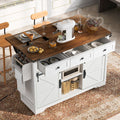 54 Inch Farmhouse Kitchen Island With Sliding Barn Doors Drop Leaf And Wheels
