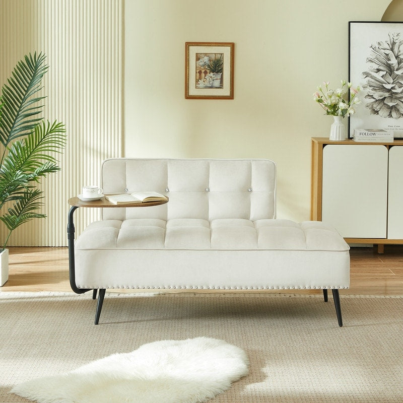 54 Inch Velvet Sofa With 360 Degree Rotating Side Table For Living Room Bedroom Or Apartment