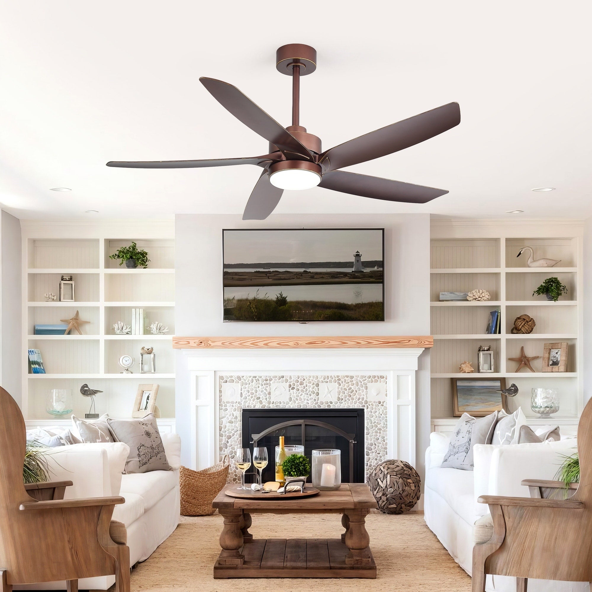 54 In Led Ceiling Fan With Light And Remote Orb Gold 5 Blade Dc Motor Fan Reversible Quiet Fan With Timer