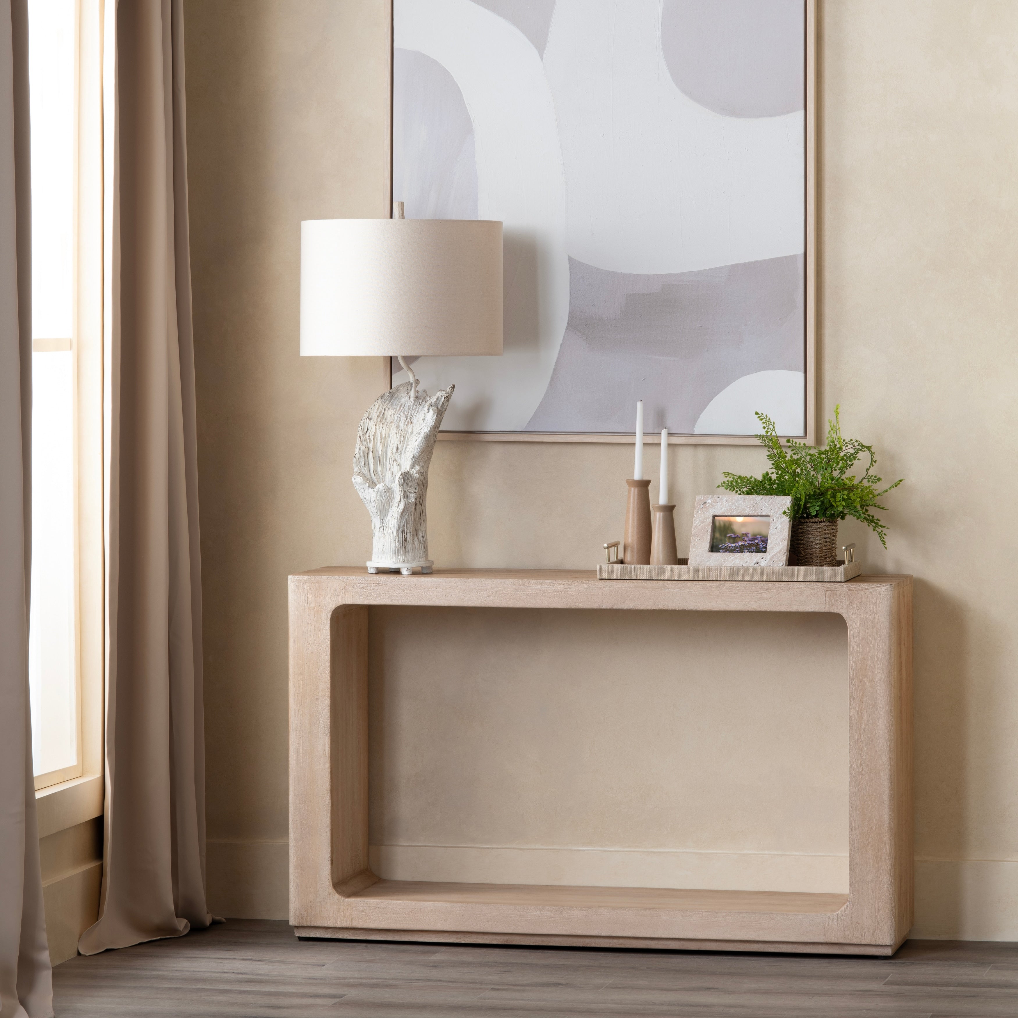 54 In. Cream Solid Wood Accent_Console_Sofa Table