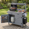 54.1 Outdoor Kitchen Island With High Shelf Large Outdoor Potting Table With Top And Storage Cabinet With Lockable Wheels