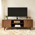 54.3 Mid Century Modern Tv Stand With Fluted Doors Wood Entertainment Center With Storage Cabinets